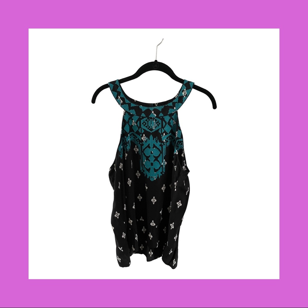 Teal Embroidered THML Clothing Tank-Style Blouse
